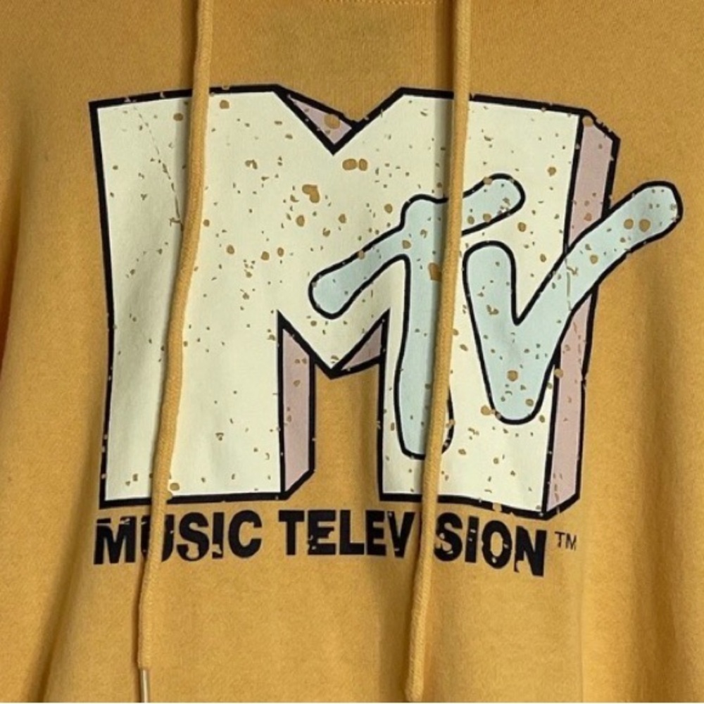 MTV Mustard Yellow Hoodie with Cream & Light Blue Logo